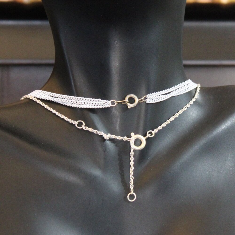 Two Delicate Chain White Silver Tone Rhinestone Necklaces Lot - Picture 5 of 10